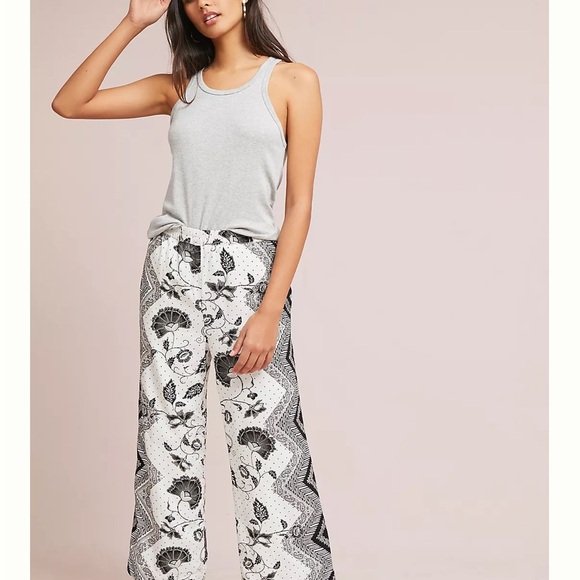 Anthropologie ett:twa Glencairn Cropped Wide Leg Pant Black White Small - Picture 3 of 15